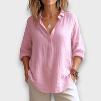 Anelle – Leinenbluse mit V-Ausschnitt – Rosa