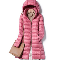 Damen Lange Winter Puffer Jacke | Kapuze – Rosa