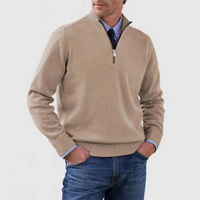Herrenpullover mit halbem Reißverschluss – Beige