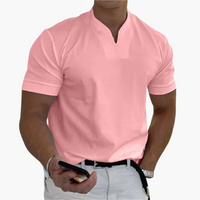 Slim Fit Shirt für Herren – Kurzarm mit V-Ausschnitt Style – Rosa