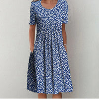 Emma Elegantes Kleid – Blau mit Blumen