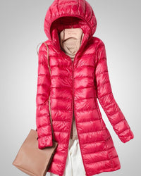 Paula | Damen Leichte Gesteppte Lange Daunenjacke – Rot
