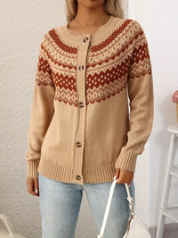 ELEGANTER GEOMETRISCHER MUSTER STRICKCARDIGAN | MODERNER STIL, KOMFORTABEL, VIELSEITIG – Weizengelb