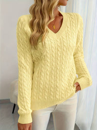 Zivah - Stylischer Gerippter Pullover Mit V-Ausschnitt – Gelb