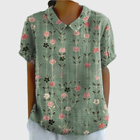 Elke | Damen Bluse Blumenkragen Kurzarm Romantic Feminin Sommer – Grüner Blumendruck