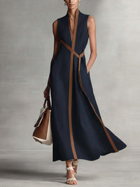 Rysella - Raffiniertes Wickel-Maxikleid aus Leinenmix – Marine