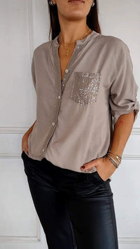 Eveline - Sequin-Ärmeltop – Beige