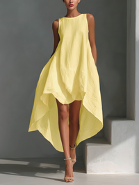 Elvina - Luftiges Midikleid aus Leinen – Warmes Gelb