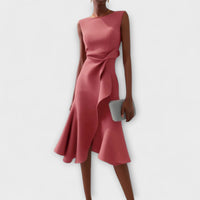Helga | Damen Midikleid Ärmellos Rüschen Elegant Festlich Feminin – Rosa