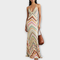 Brigitte | Damen Fischgrätmuster Maxikleid Strick – Strick Maxi Herringbone 2026 – Mehrfarbig