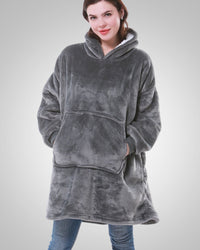 Susanne | Damen Kuschelige Oversized Kapuzendecke – Grau