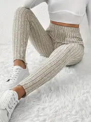 Zoe - French-inspirierte gerippte Damen-Leggings mit verstellbarer Taillenschnürung – Khaki