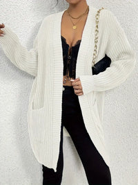 Lifaronie | Schicke Strickjacke mit offener Tasche im entspannten Stil – Weiß