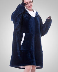 Susanne | Damen Kuschelige Oversized Kapuzendecke – Blau 1