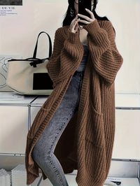 Leyennae | Grauer Strick-Cardigan mit offener Vorderseite – Braun