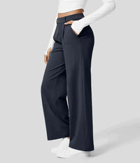 Sommer Palazzo Hose für Damen - Leicht Elegant Hohe Taillen Marlenehose – Mitternachtsblau