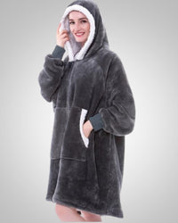 Susanne | Damen Kuschelige Oversized Kapuzendecke – Grau 1