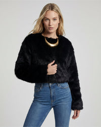 Cropped flauschiger Strickpullover für Damen mit weiten Ärmeln und U-Boot-Ausschnitt – Schwarz