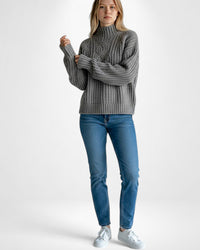 Eleganter Zopfstrick Pullover für Damen ohne Kapuze – Grau