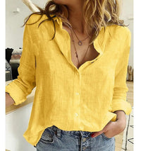 Elisa | Damen Bluse V-Ausschnitt Knopf Casual Feminin Leicht Sommer – Gelb