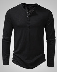 Gary | Herren Legeres Henley Longsleeve Shirt – Schwarz