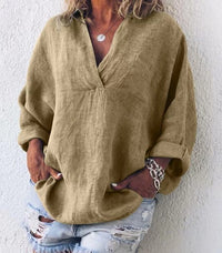 Loretta - Stylische V-Ausschnitt Loose Bluse – Khaki
