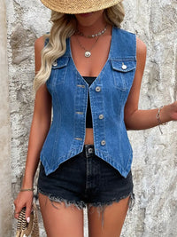 Heidi-Mode | Damen Denim Gilet ohne Ärmel mit V-Ausschnitt – Blau