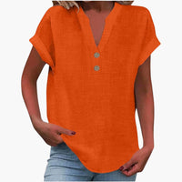 Damen Bluse mit V-Ausschnitt und kurzen Ärmeln für Frühling – Orange 2