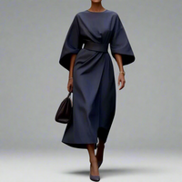 Veronike | Elegantes Kleid mit Laternenärmeln und Gürtel – Dunkelblau