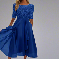Gundrada | Elegantes Midi Kleid mit Spitzenärmeln – Dunkelblau