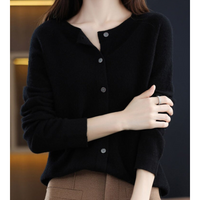 Miriam | Damen Bequem Woll Strickjacke – Schwarz