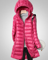 Paula | Damen Leichte Gesteppte Lange Daunenjacke – Dunkelrot
