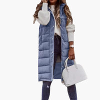 Damen Weste mit Kapuze und Steppdesign sowie Seitentaschen – Blau