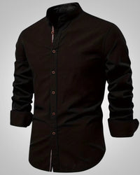 Herren Stehkragen Slim Fit Casual Hemd – Schwarz
