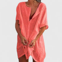 Sabina | Damen Strand Überwurf Kleid Locker Knopfleiste Sommer Casual – Rot