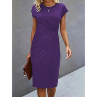 Damen Elegante Gerafftes Bodycon Kleid | Kurze Ärmel – Violettblau