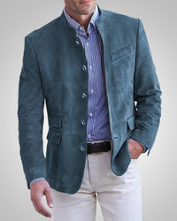 Paulex | Herren Klassischer Stehkragen Blazer – Blau