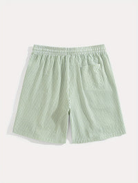 Herren Casual Elastisch Taille Gestreift Sommer Shorts – Grün