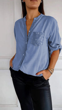 Eveline - Sequin-Ärmeltop – Blau