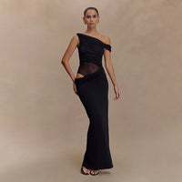 Kalya | Langes Kleid Drapiert Asymmetrisch – Schwarz