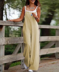 Elfriede | Damen Leinenjumpsuit Latzhose Wide-Leg-Pants Träger Hosenanzug – 3