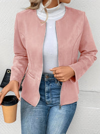Leymirae | Braune Langarm Zip-Up Jacke – Rosa