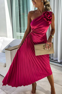 Midi Kleid für Frauen - Rosen Detail - A-Linie – Rot