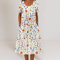 Annette™ | Elegantes bauchbedeckendes Kleid – Rote Blumen