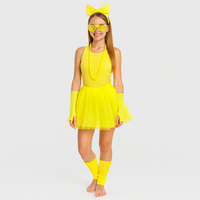 80er Jahre Damen Kostümset – Retro 6-teiliges Outfit für Party & Halloween – Gelb
