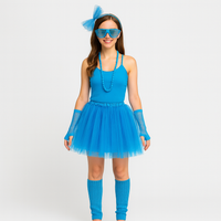 80er Jahre Damen Kostümset – Retro 6-teiliges Outfit für Party & Halloween – Blau