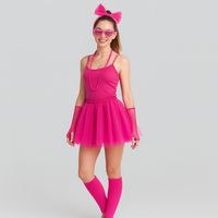 80er Jahre Damen Kostümset – Retro 6-teiliges Outfit für Party & Halloween – Dunkelrosa