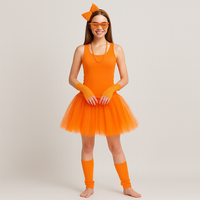 80er Jahre Damen Kostümset – Retro 6-teiliges Outfit für Party & Halloween – Orange