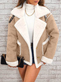 Leyarae | Plüsch Jacke mit Reverskragen – Winter Warme Lässige Oberbekleidung – Erdgelb