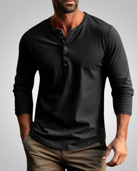 Stephen | Herren Slim Fit Henley Longsleeve T-Shirt – Schwarz